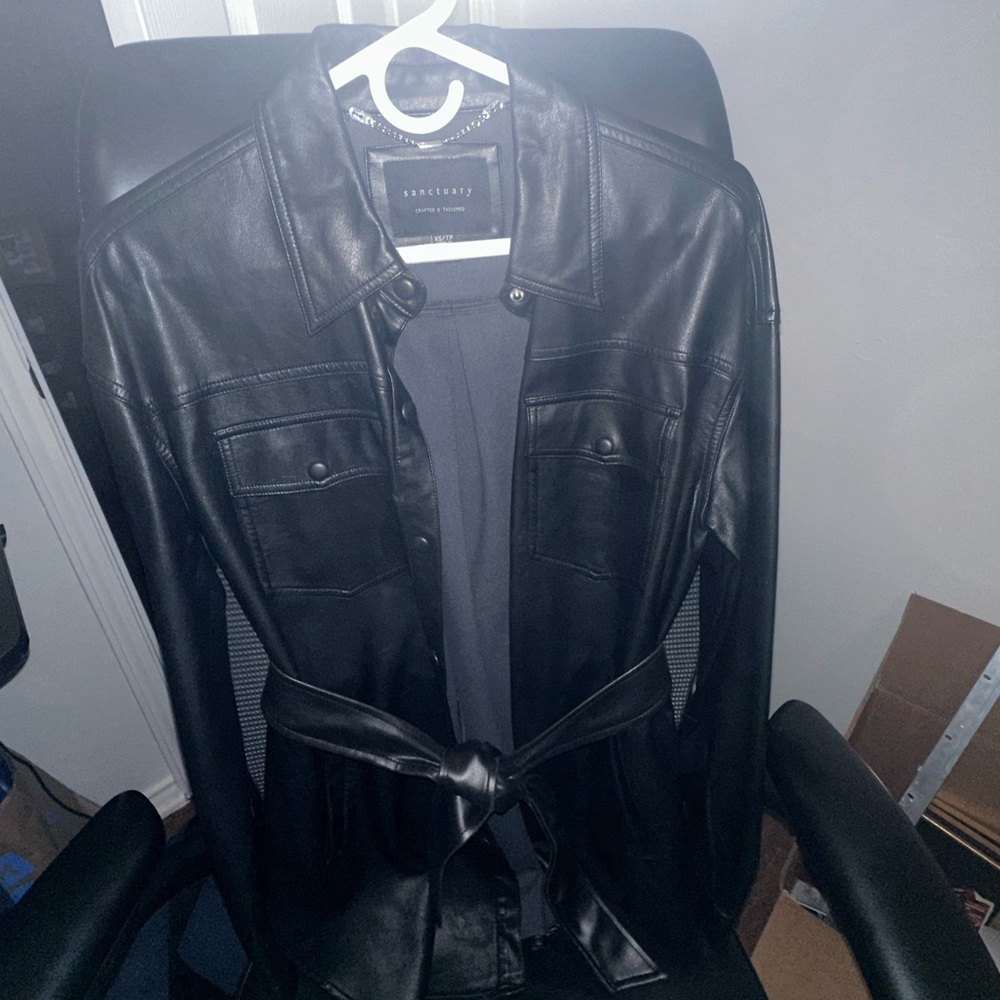 Sanctuary Black Leather Shirt Jacket
